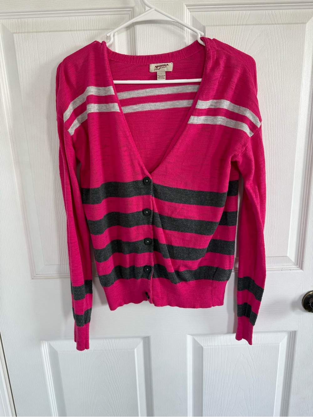Arizona Jeans Y2K Pink Striped Cardigan Large 100% Cotton Preppy Indie